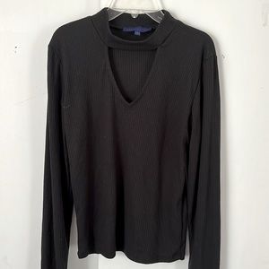 Black cutout high neck long sleeve ribbed shirt